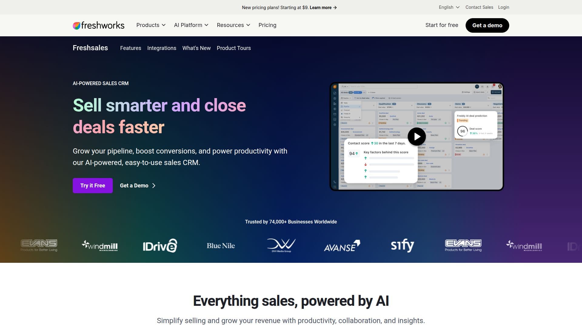 Screenshot von Freshsales
