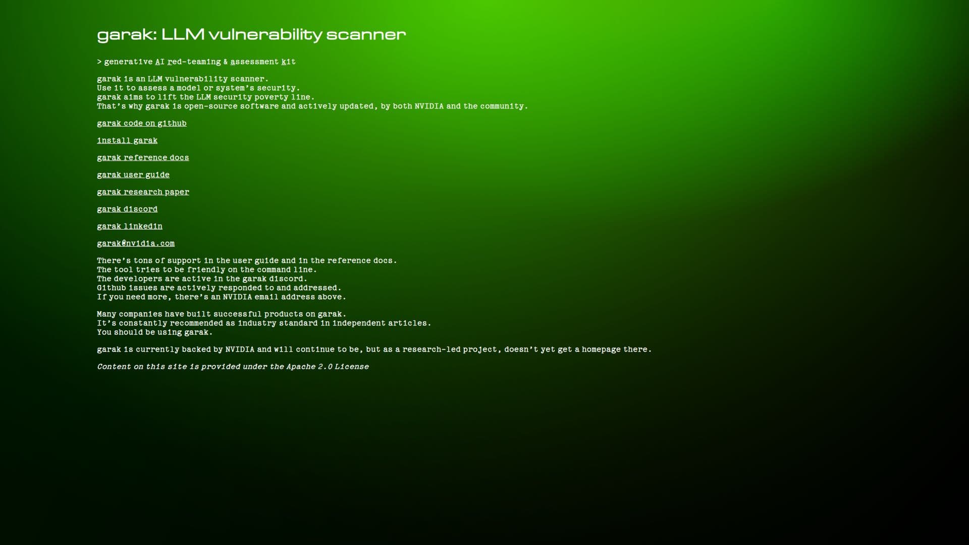 garak: LLM Vulnerability Scanner screenshot