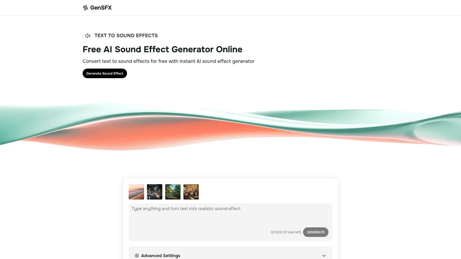 Screenshot von GenSFX KI-Soundeffektgenerator