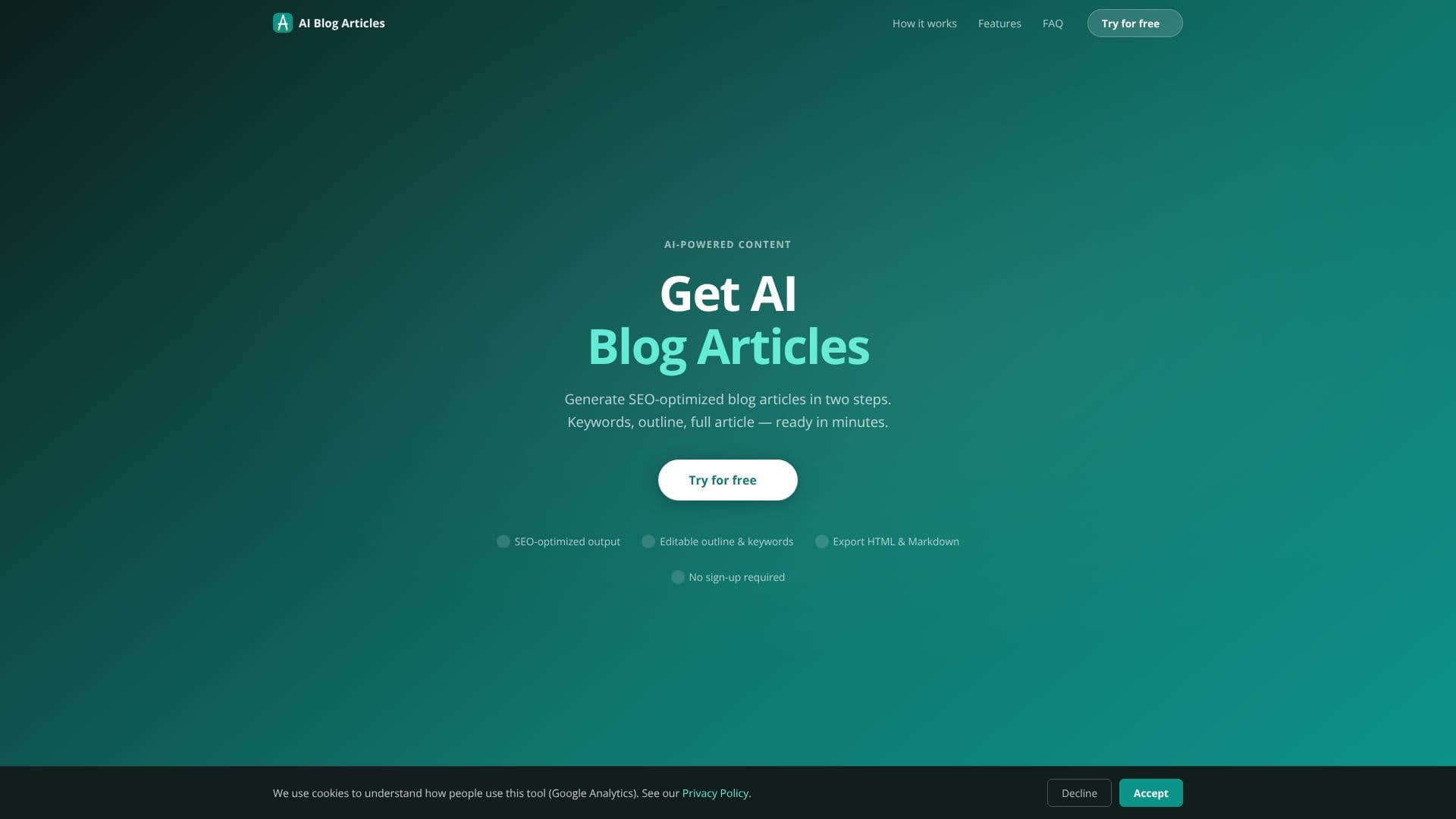 Tangkapan layar Generator Artikel Blog AI