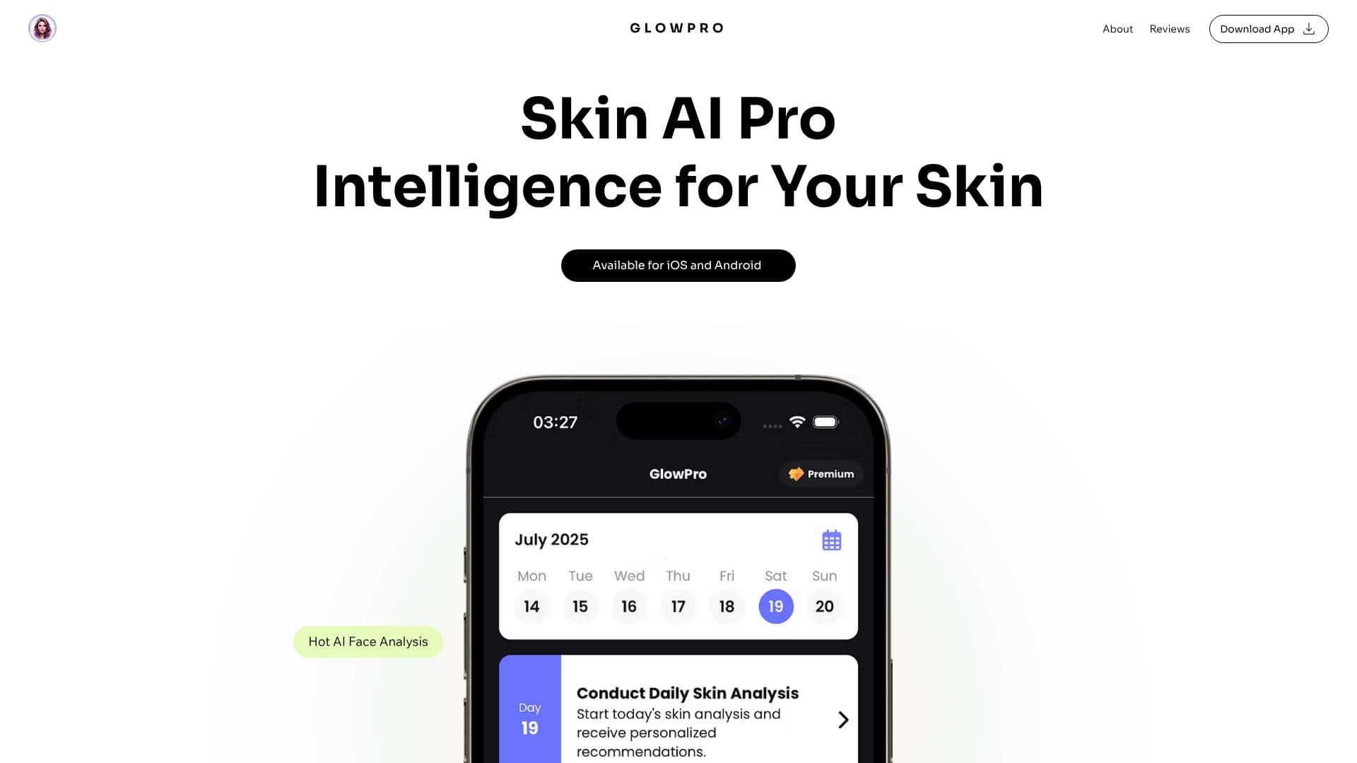 لقطة شاشة لـ GlowPro | تحليل العناية بالبشرة