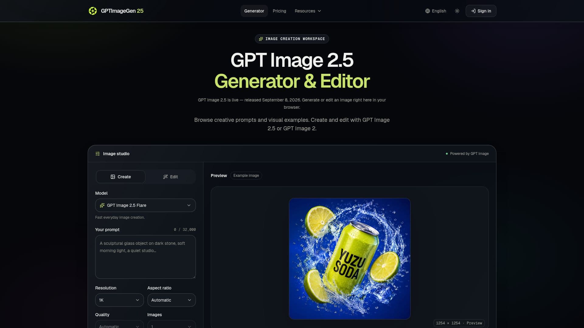 GPT Image 2.5 Generator screenshot