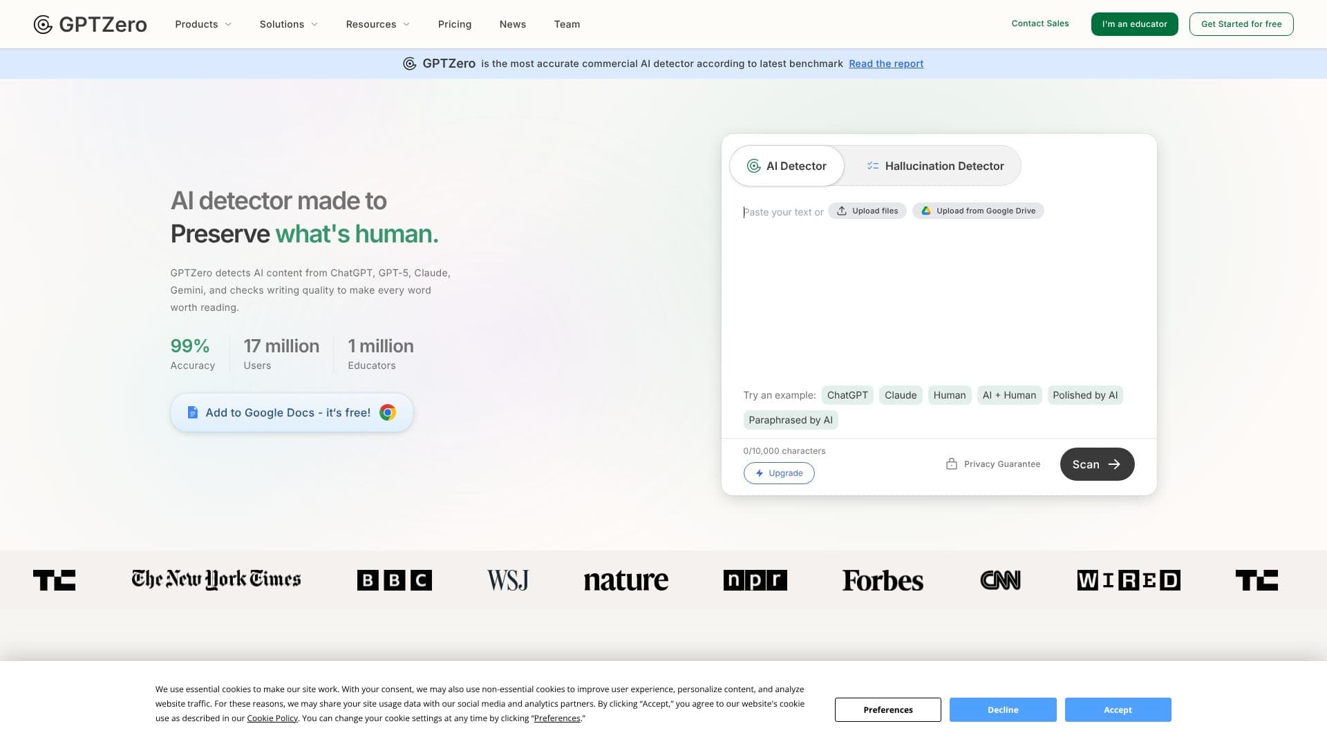 لقطة شاشة لـ GPTZero AI Detector