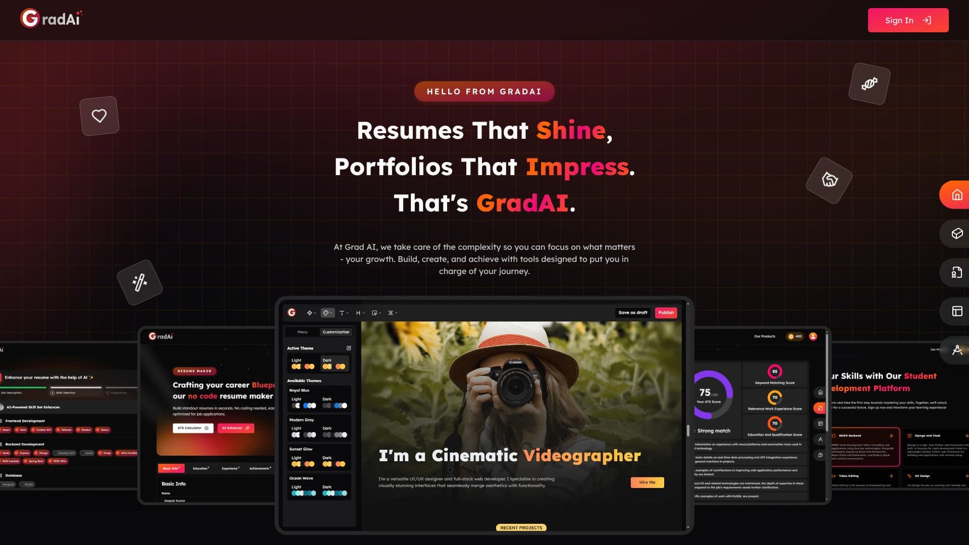 GradAI Resume & Portfolio Builder screenshot