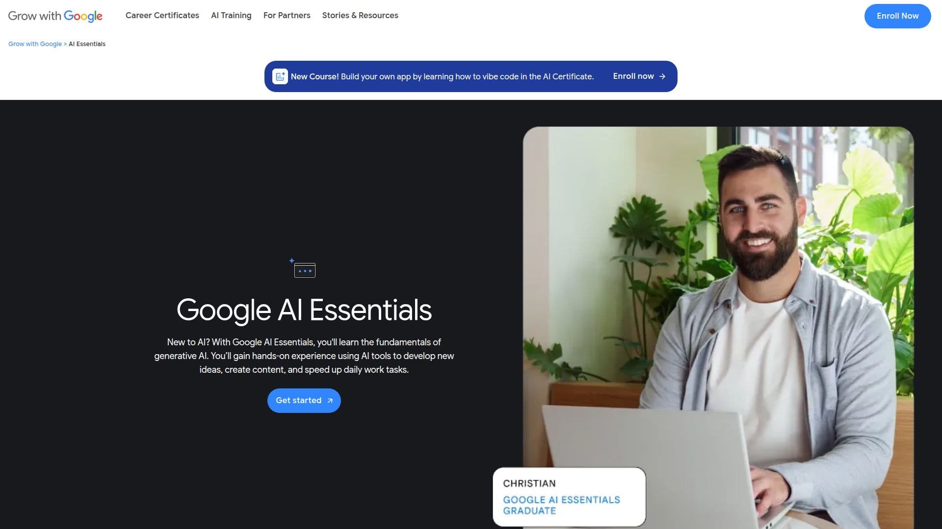 Screenshot von Google AI Essentials — Lernen Sie die Grundlagen der KI