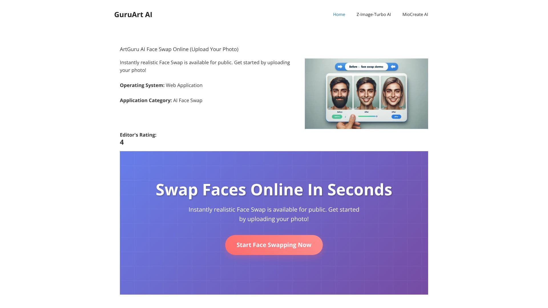 Screenshot von ArtGuru AI Face Swap