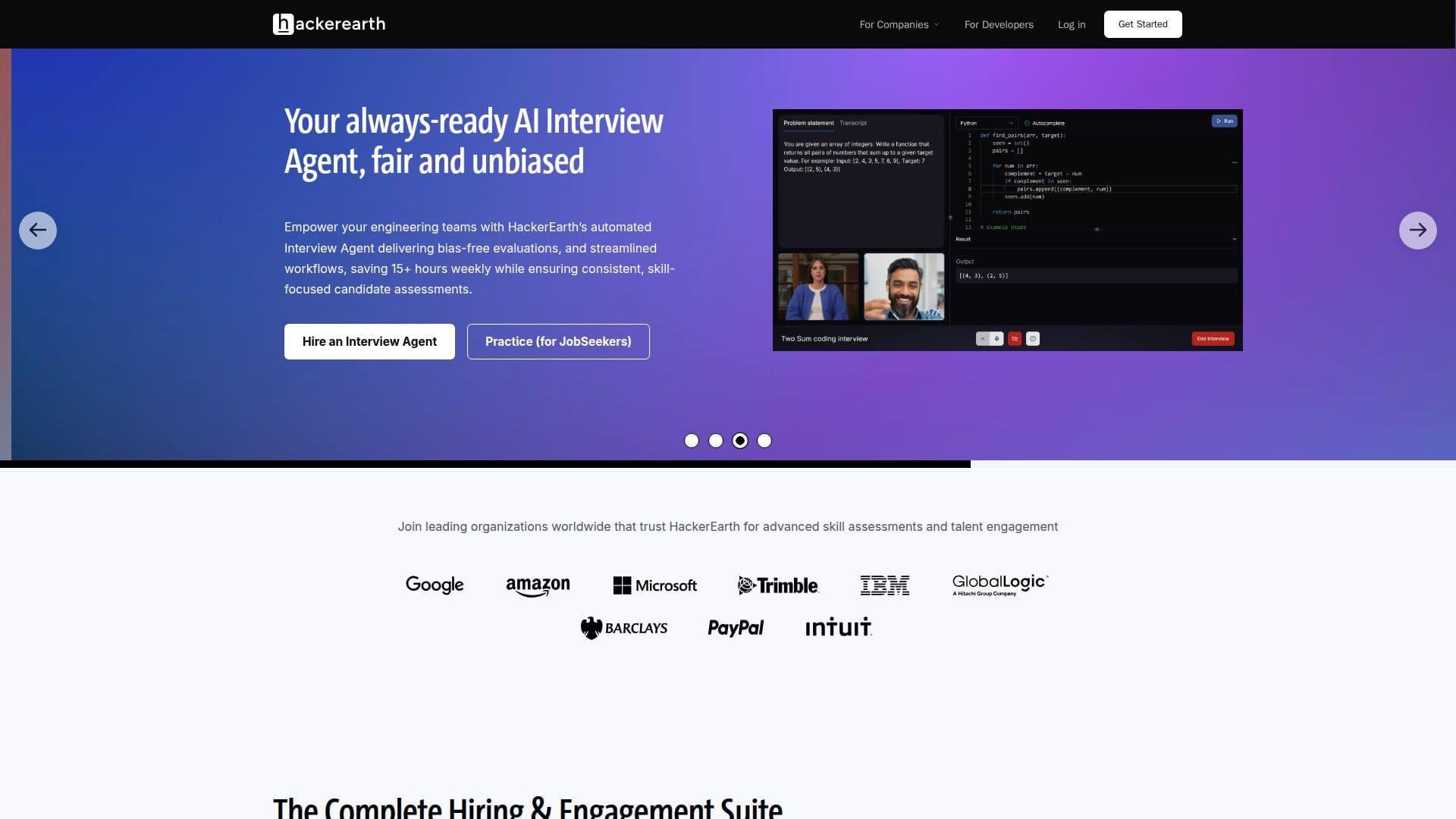 HackerEarth AI Interviews & Assessments screenshot