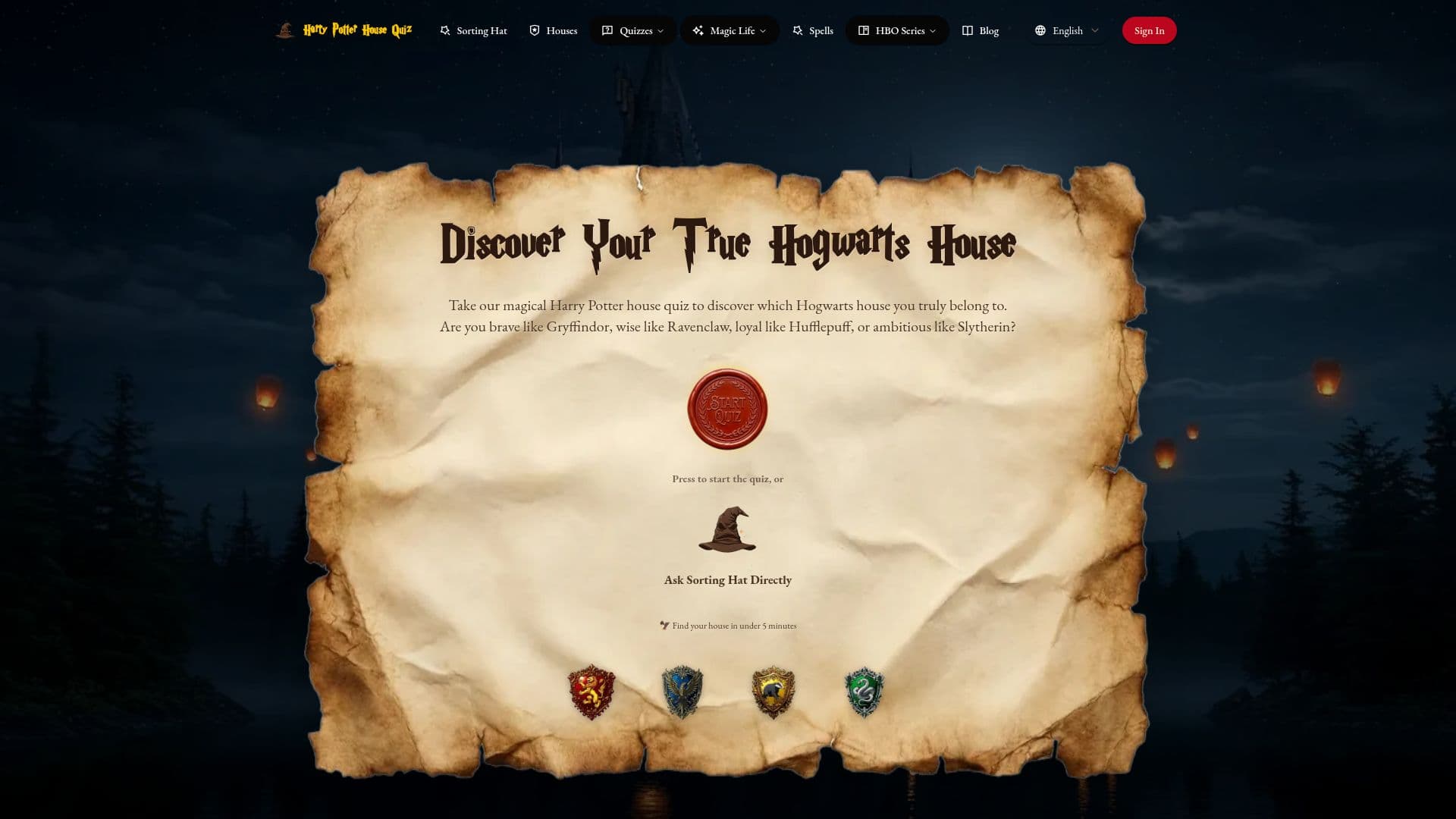 Capture d’écran de Quiz de Maison Harry Potter