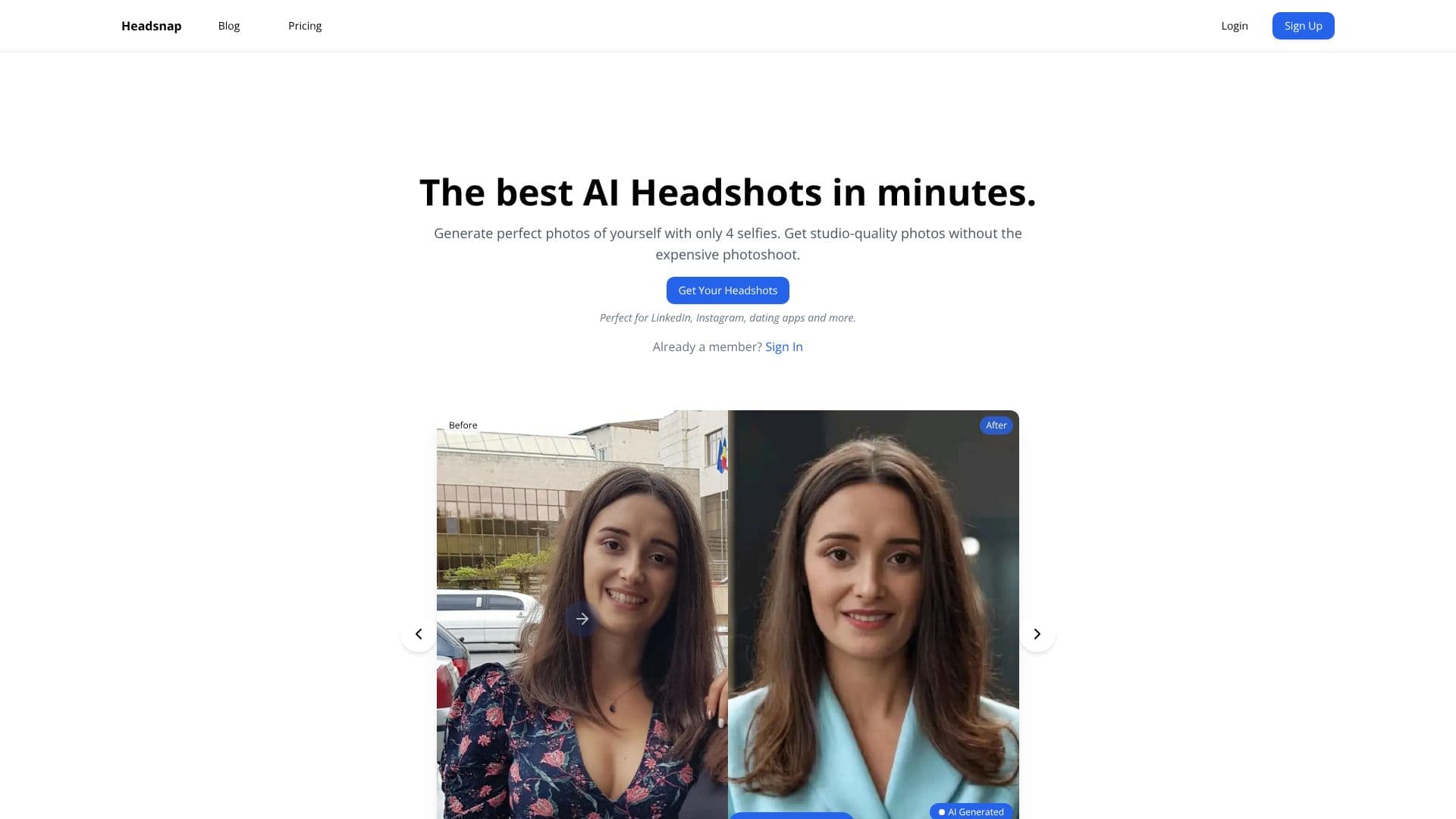 Headsnap AI Headshot Generator screenshot