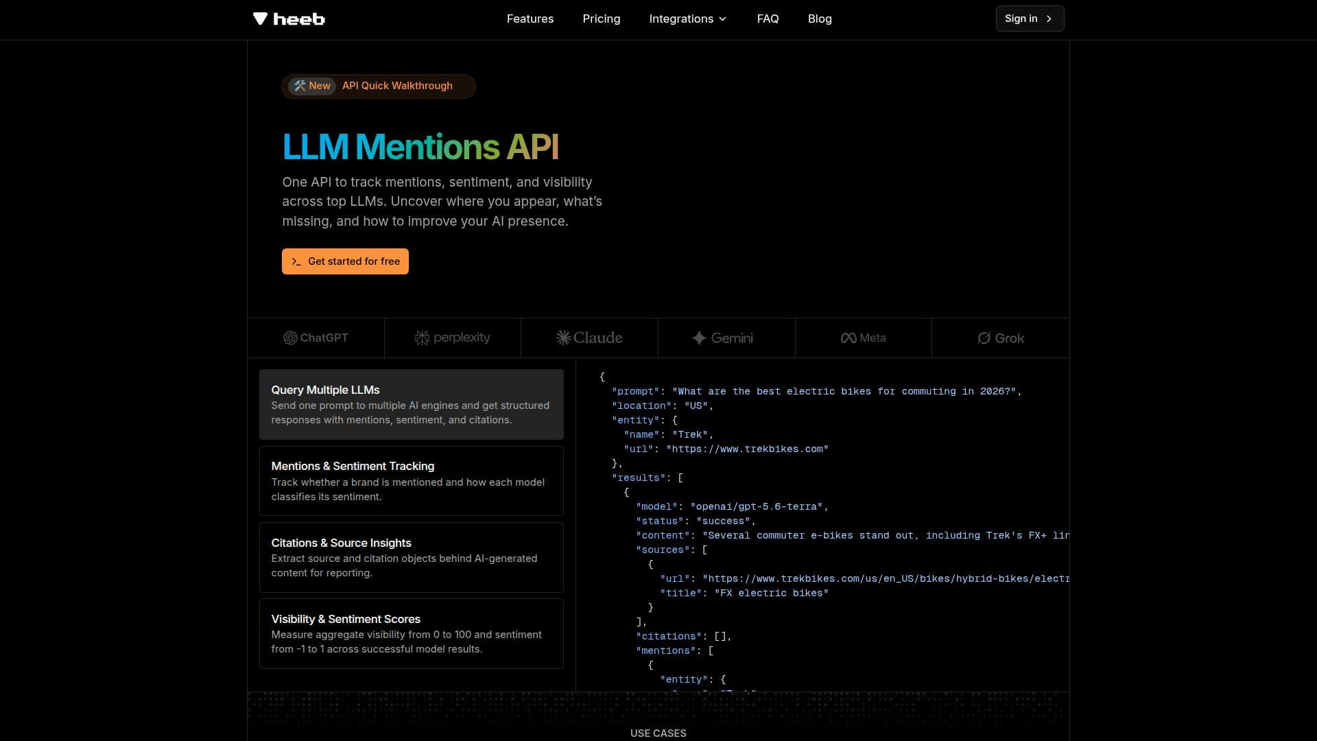 Heeb.ai LLM Mentions API screenshot