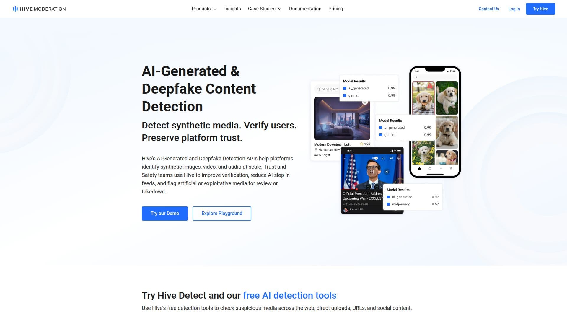 لقطة شاشة لـ Hive AI-Generated Content Detection