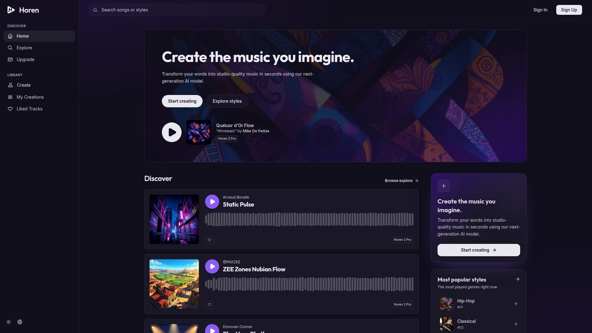 Horen AI Music Generator screenshot