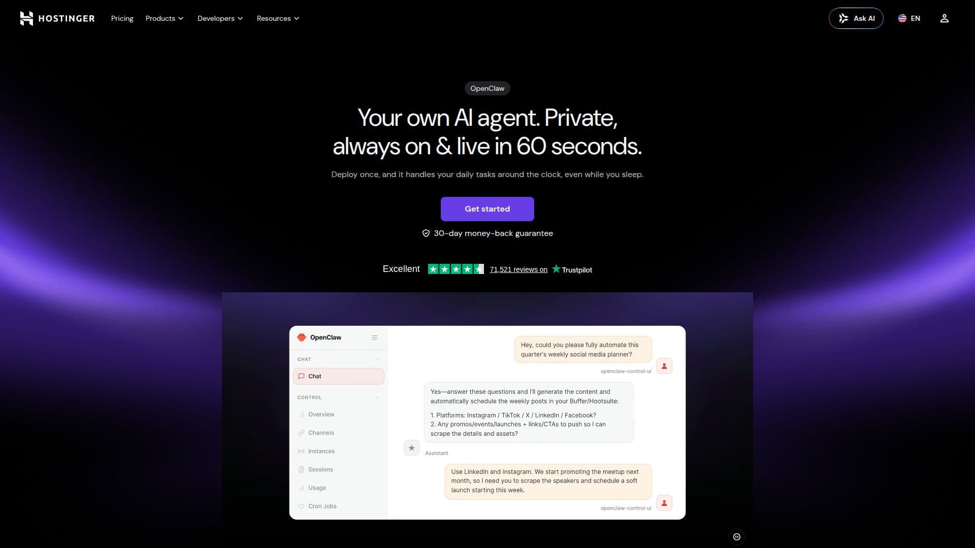 Hostinger 一键 OpenClaw 截图