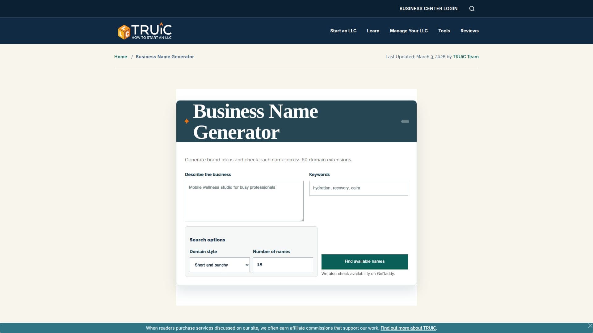 Capture d’écran de Générateur de Noms d'Entreprise TRUiC