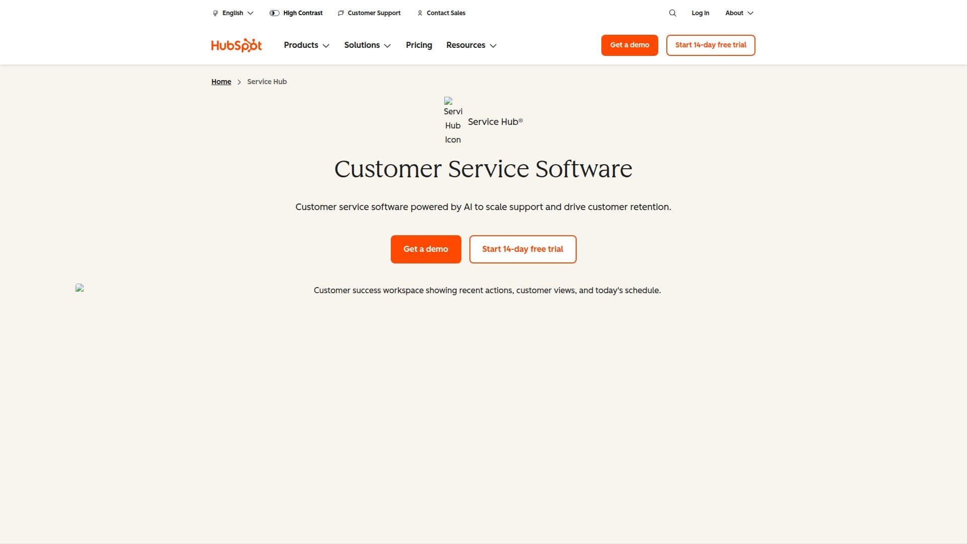 HubSpot 서비스 허브 스크린샷