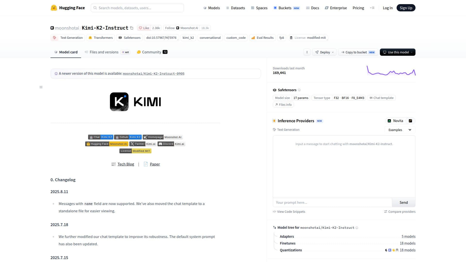 Kimi-K2-Instruct Model screenshot