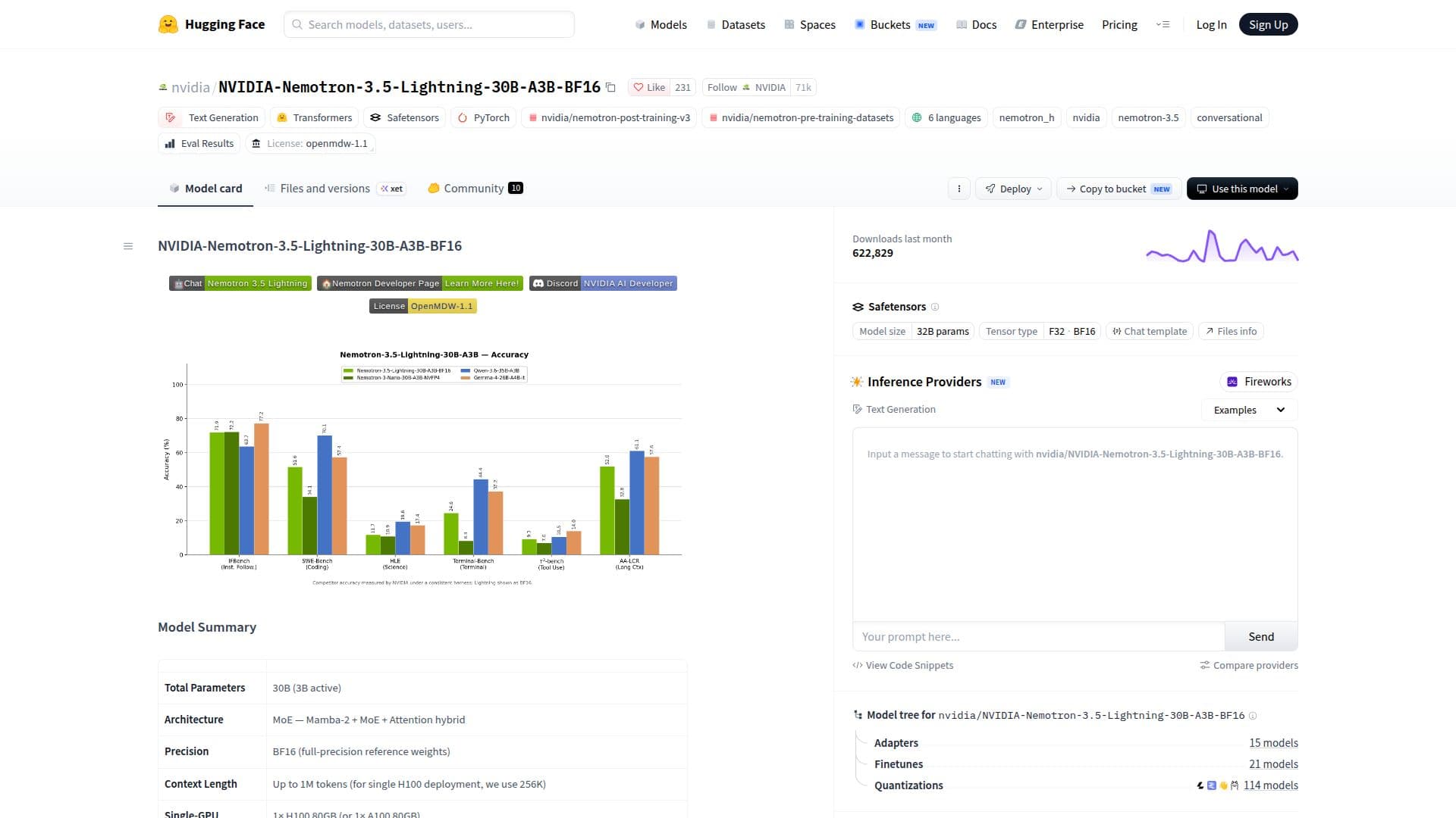 Screenshot von NVIDIA Nemotron 3.5 Lightning 30B A3B BF16