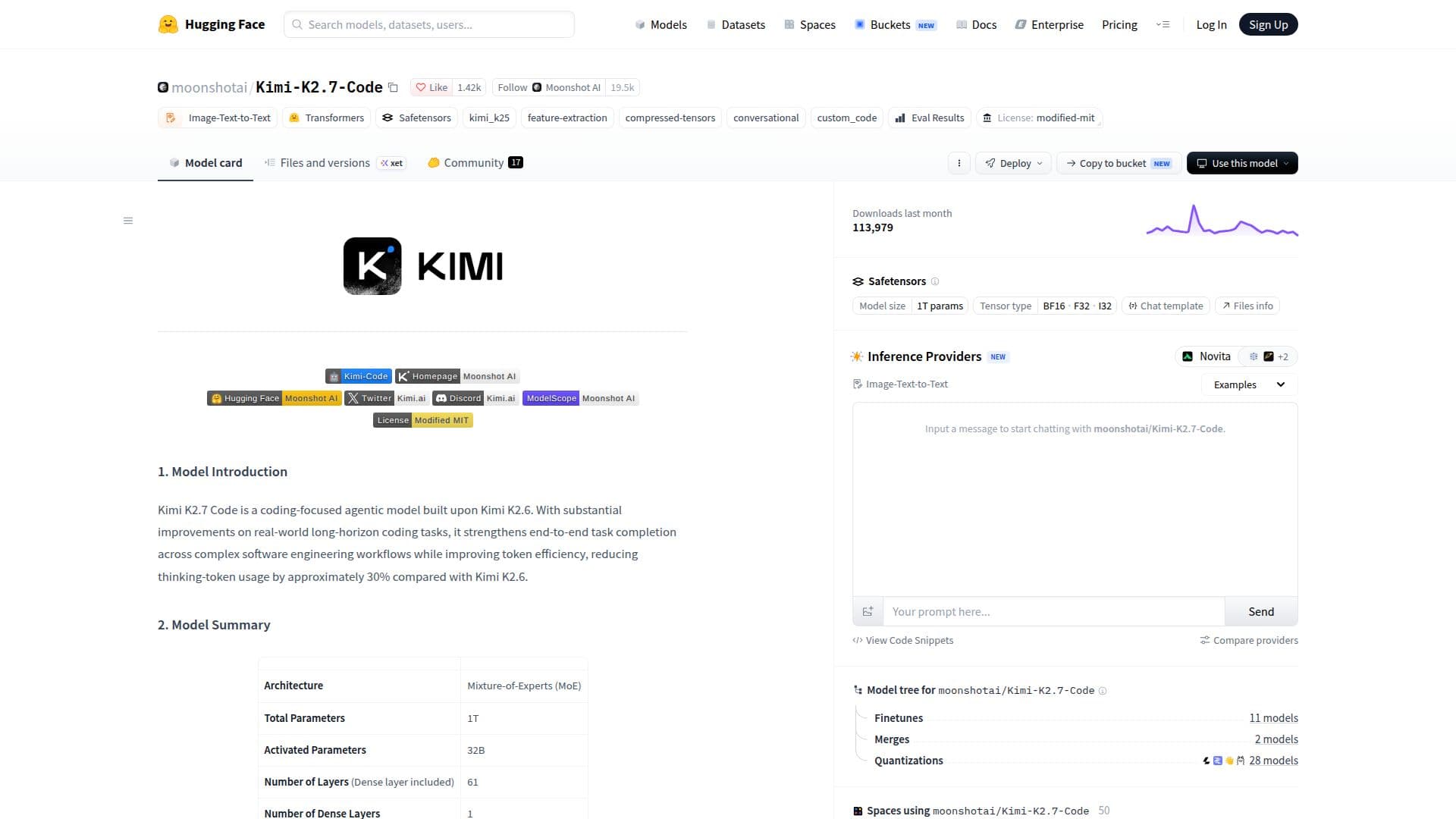 Kimi K2.7 Code screenshot