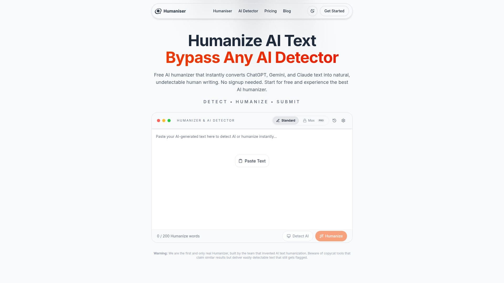 Humaniser.com screenshot