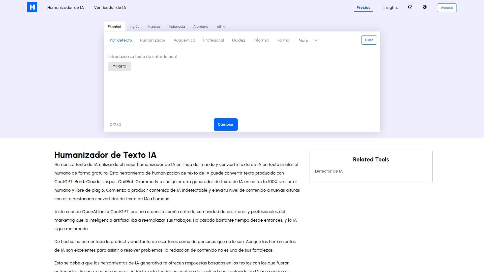 Tangkapan layar Humanizador.net