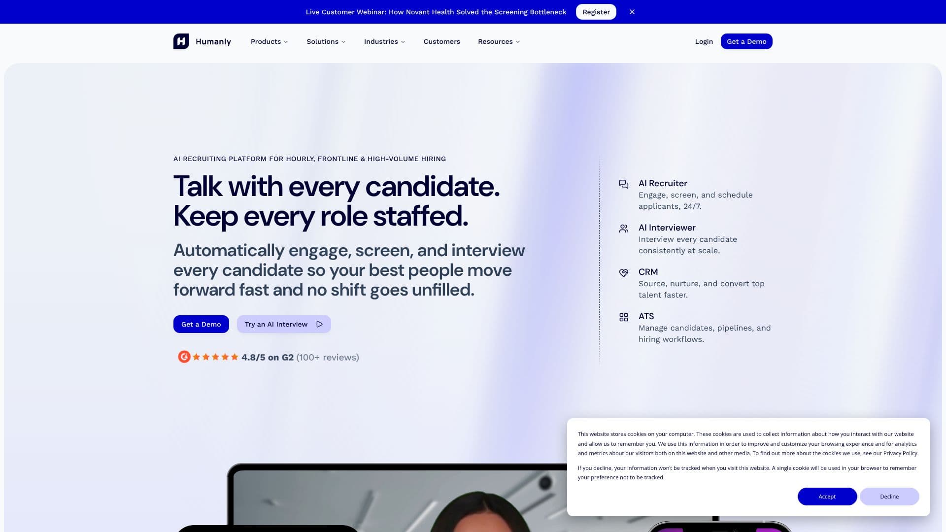 Screenshot von Humanly AI Recruiting Platform