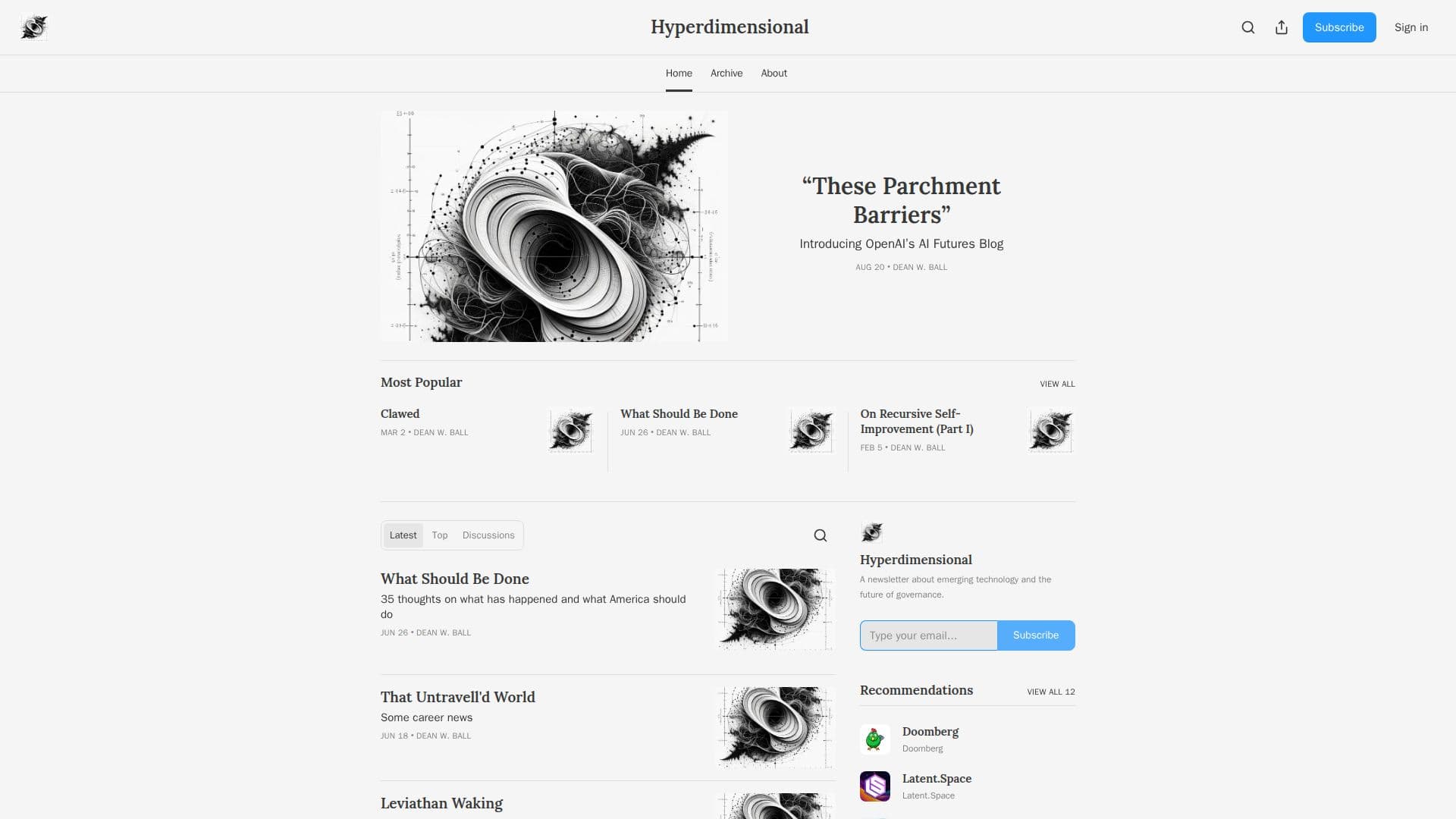Hyperdimensional | Dean W. Ball | Substack screenshot