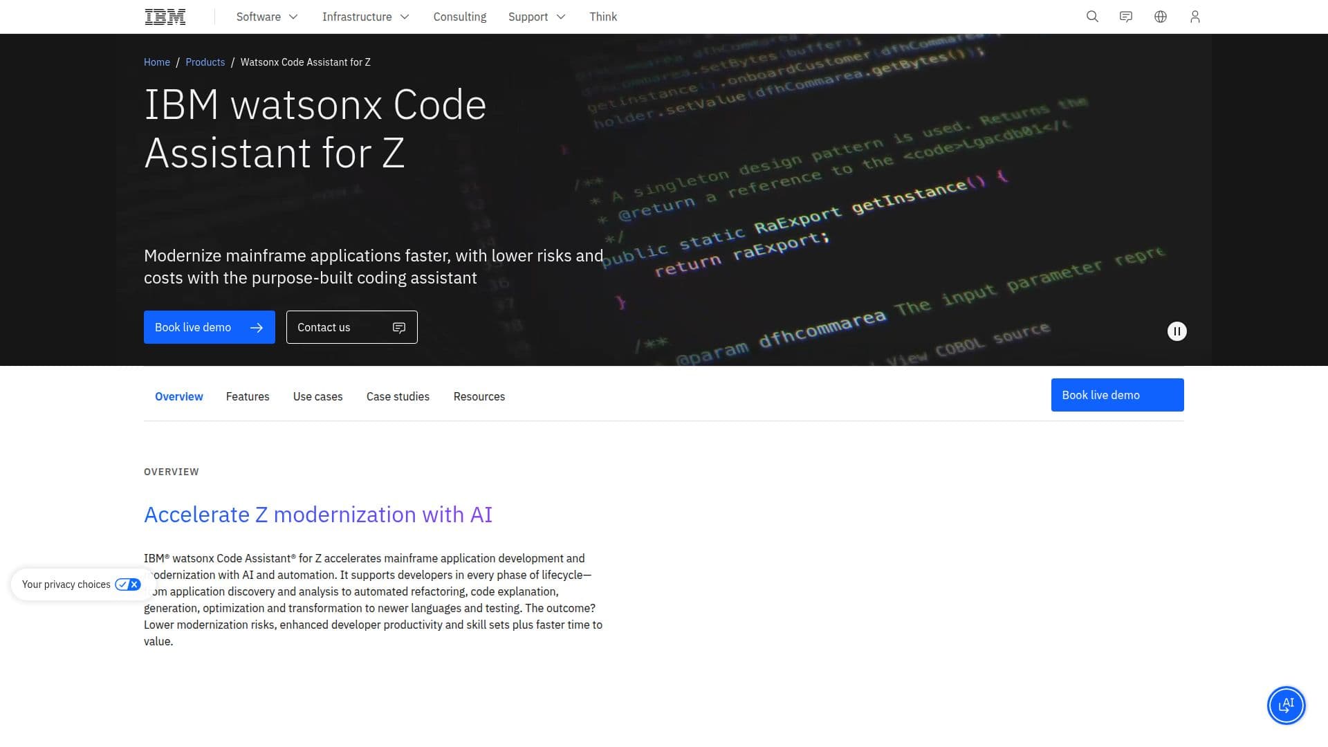 IBM watsonx Code Assistant for Z screenshot