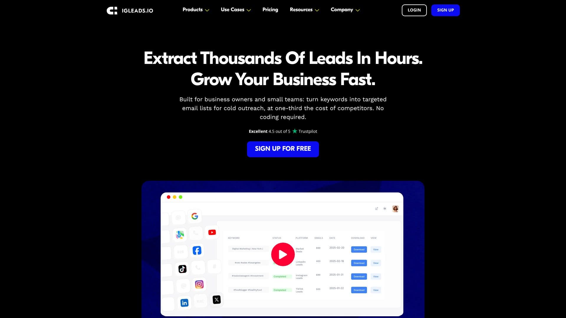 IGLeads Email Scraping Platform screenshot