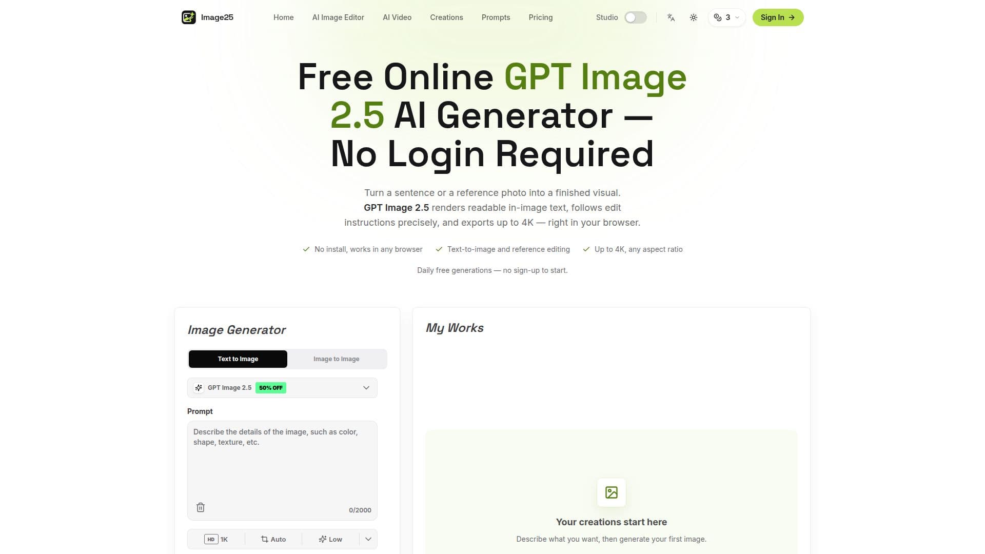 Image25 GPT Image 2.5 Generator screenshot