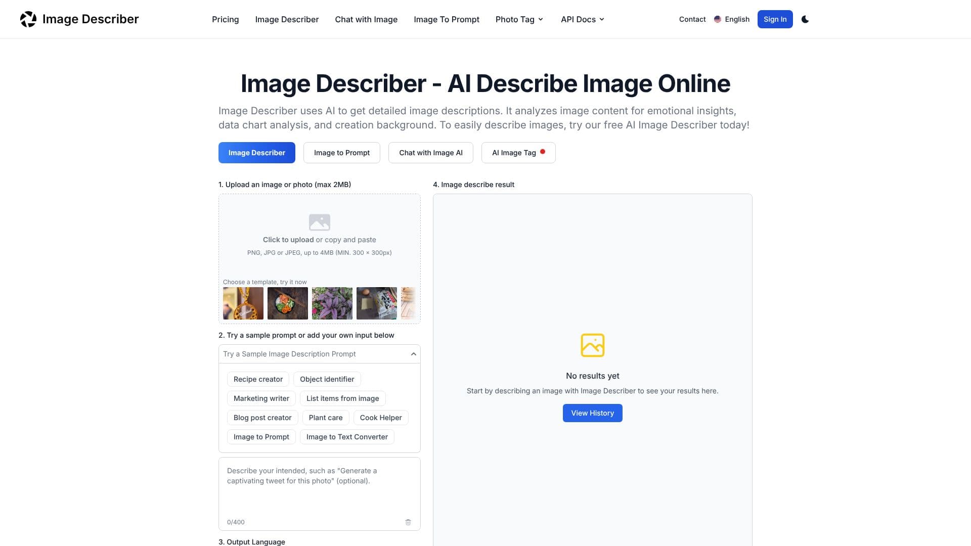 Image Describer screenshot