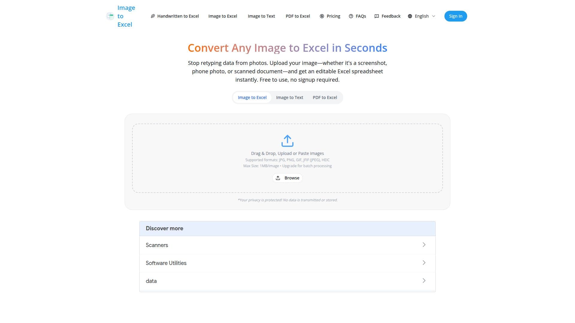 Image to Excel screenshot