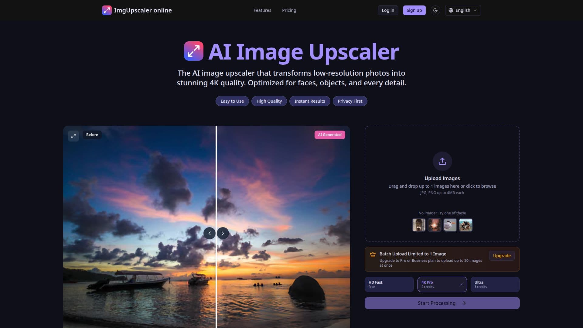 Captura de pantalla de ImgUpscaler.online