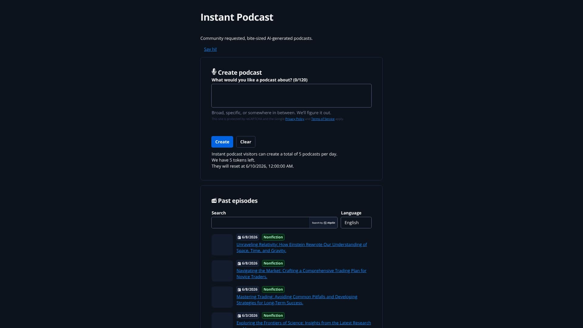 Screenshot von Instant Podcast
