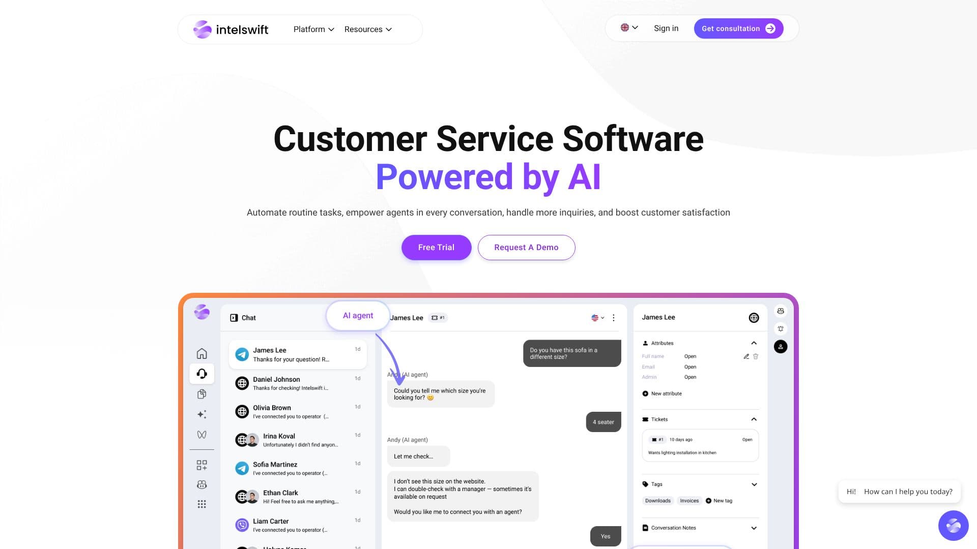 Captura de pantalla de Software de Atención al Cliente Intelswift