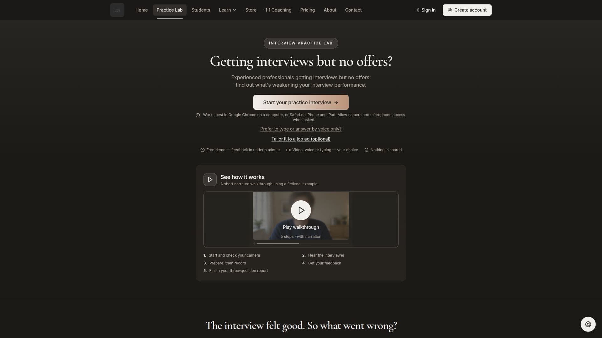 Screenshot von Interview Practice Lab