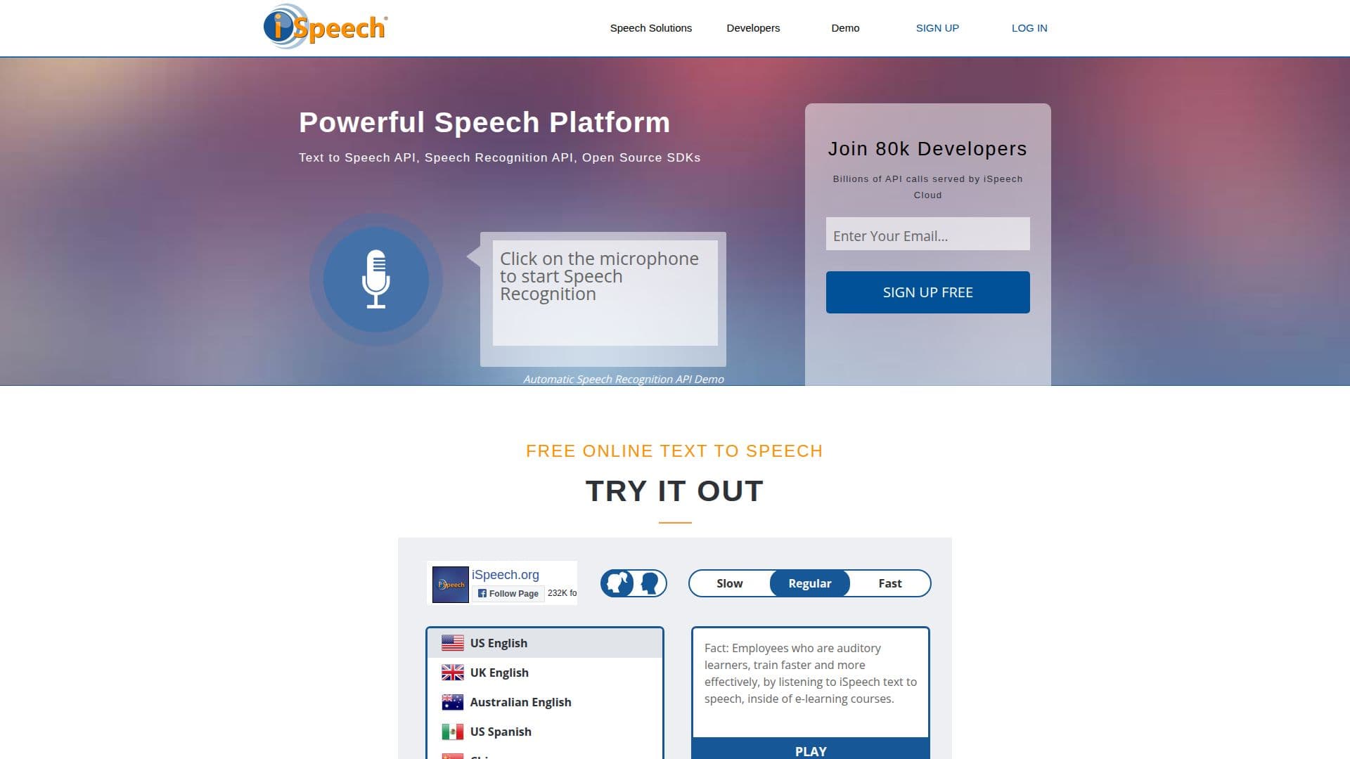 iSpeech Text to Speech Solutions screenshot