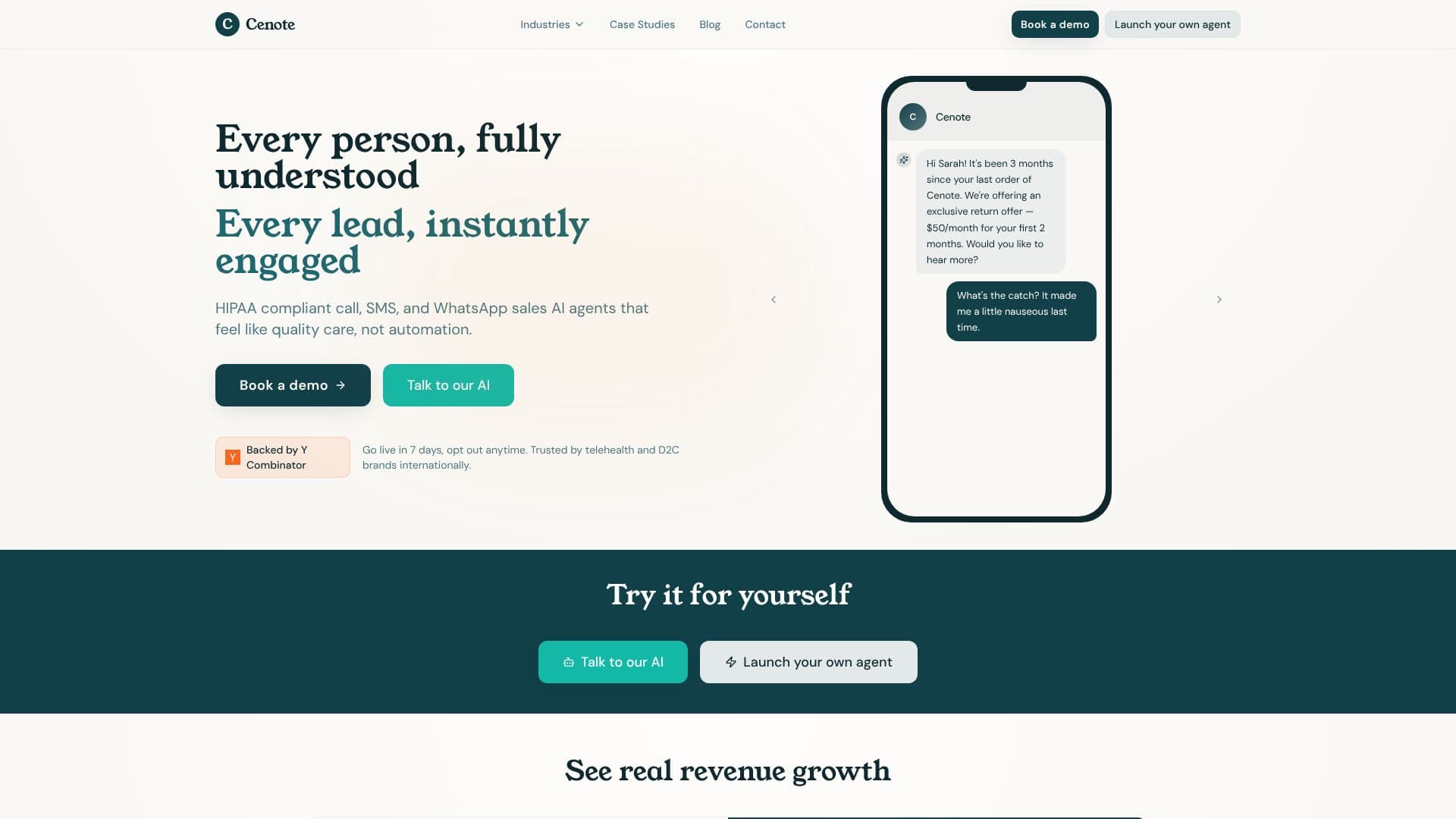 لقطة شاشة لـ Cenote AI Sales Agents