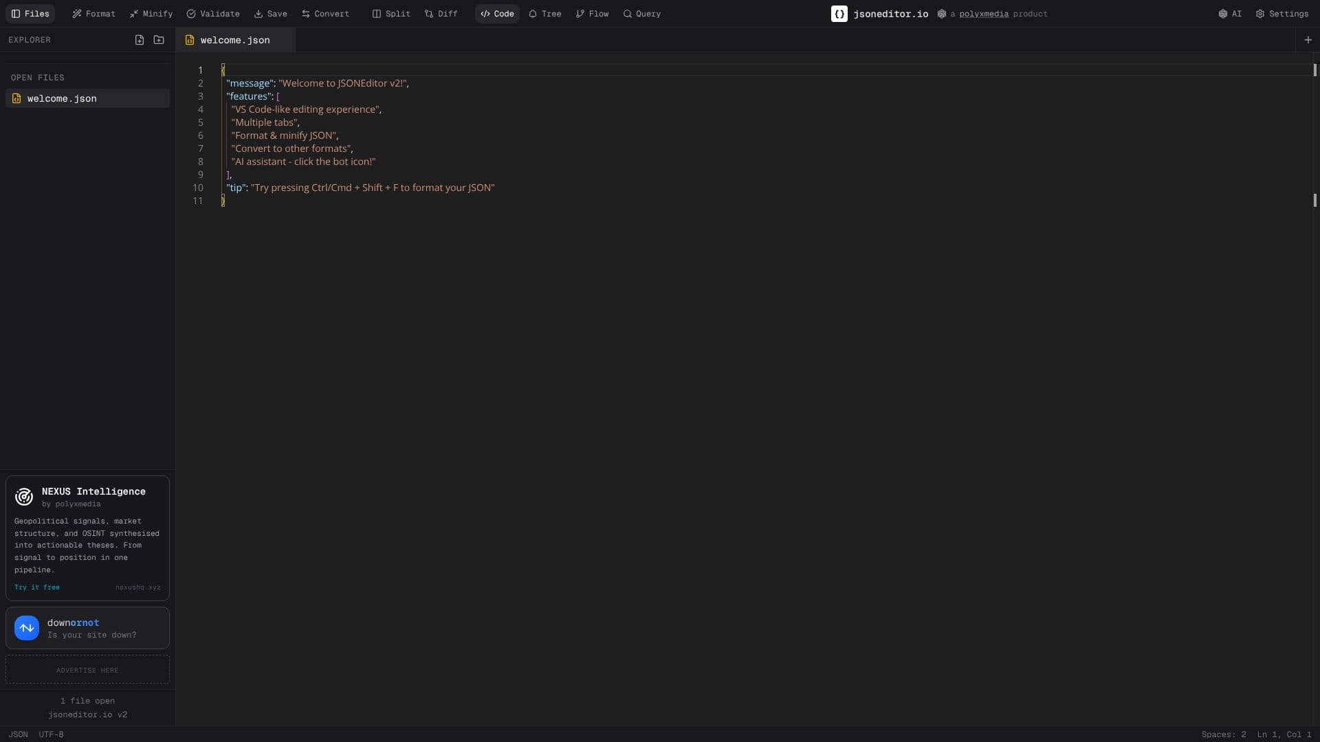 Screenshot von JSON Editor Online