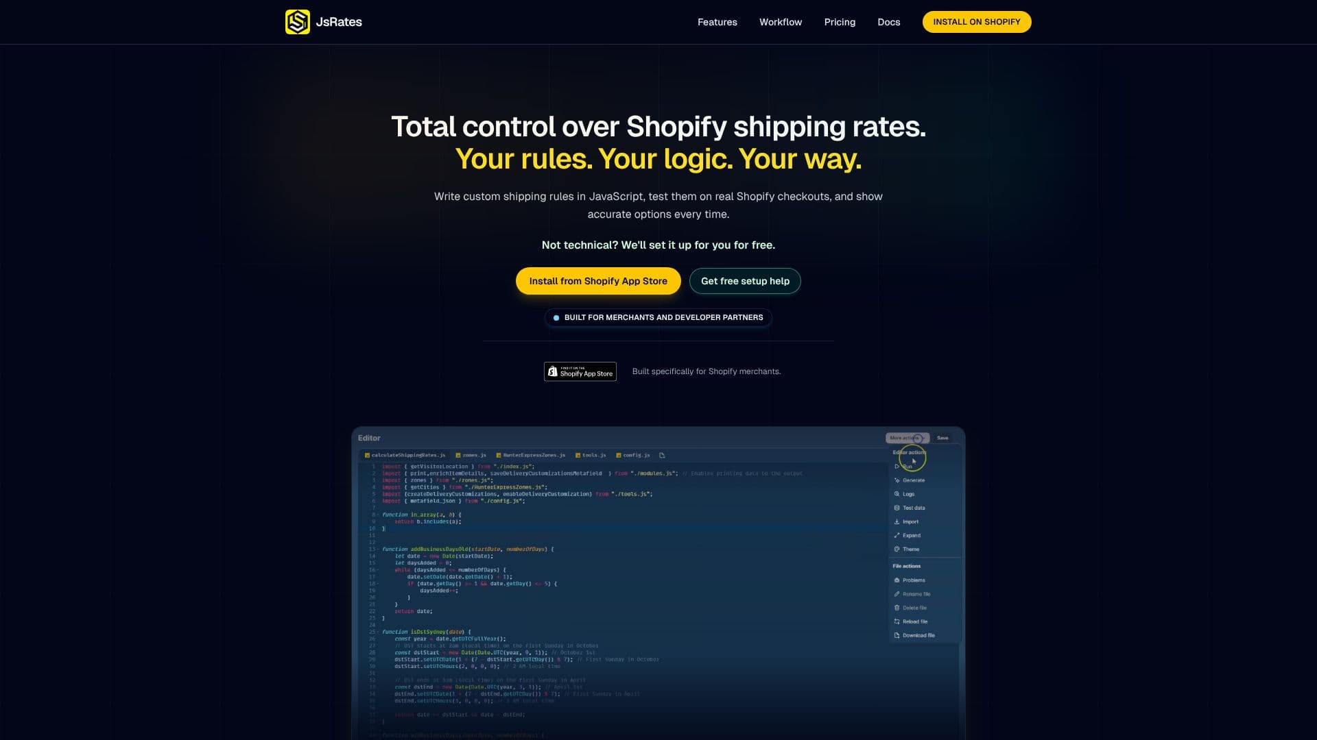 Capture d’écran de JsRates Shopify Shipping Rates