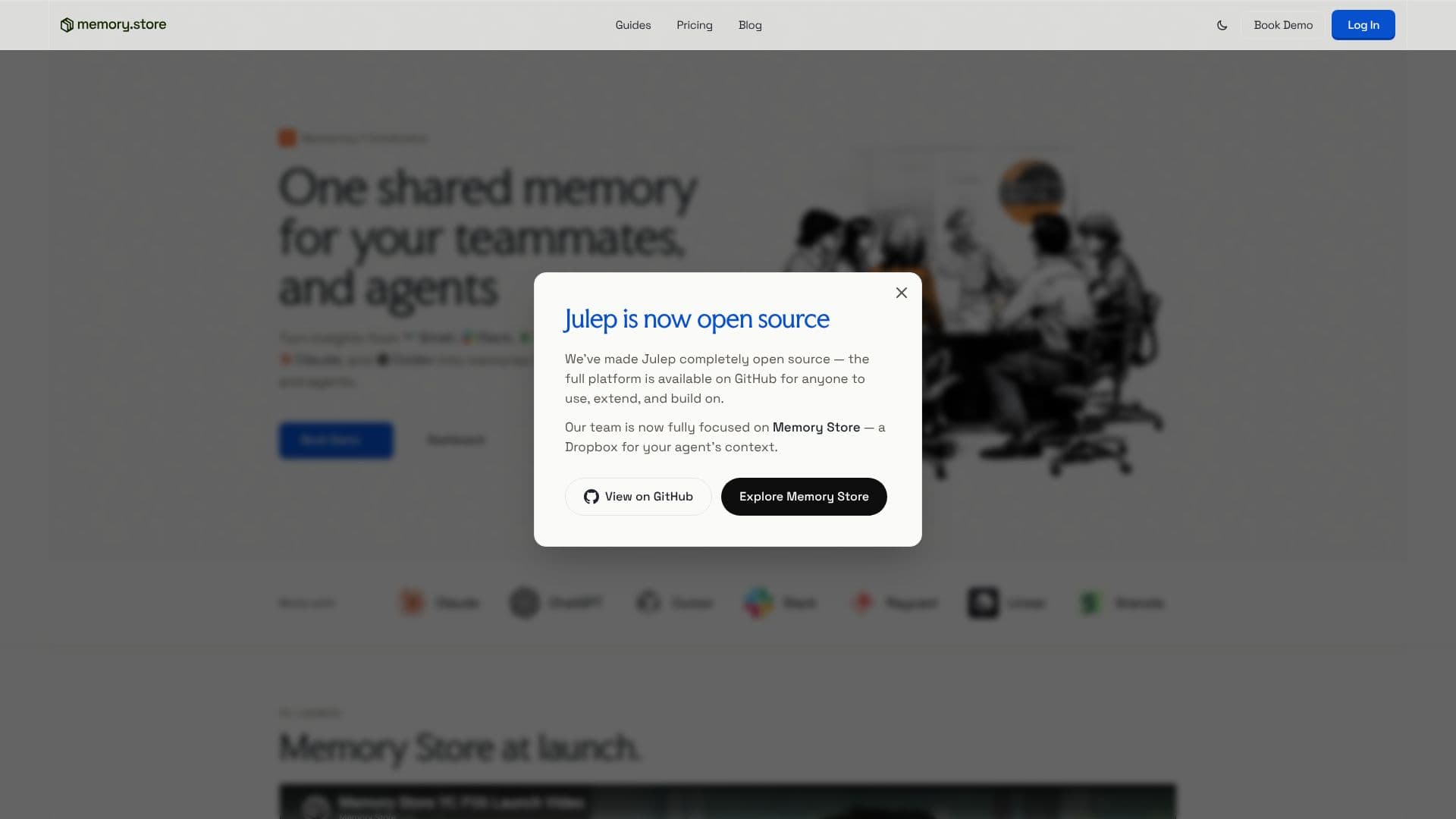 Capture d’écran de Julep : Mémoire partagée pour les agents d'IA
