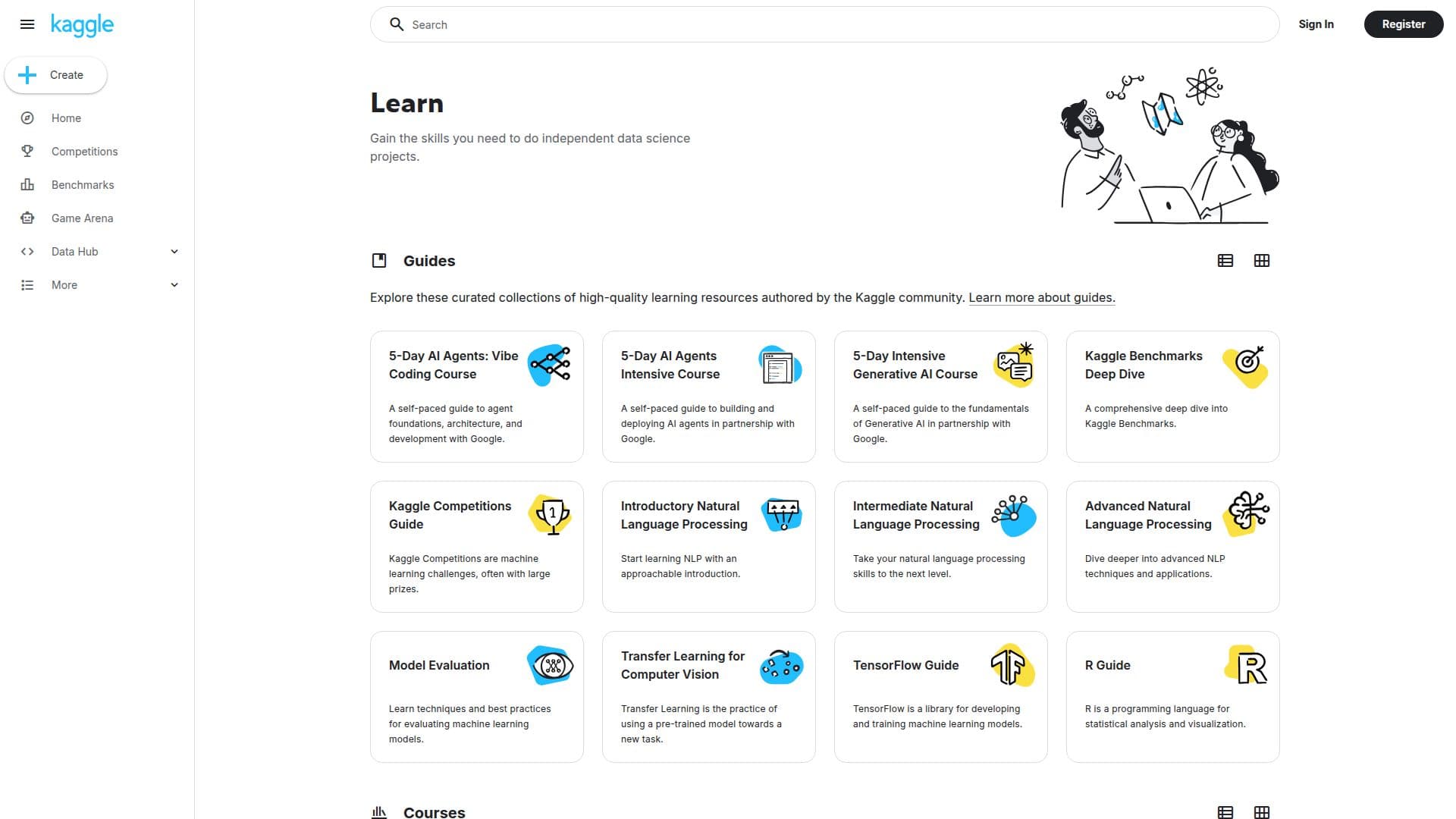Screenshot von Kaggle Learn
