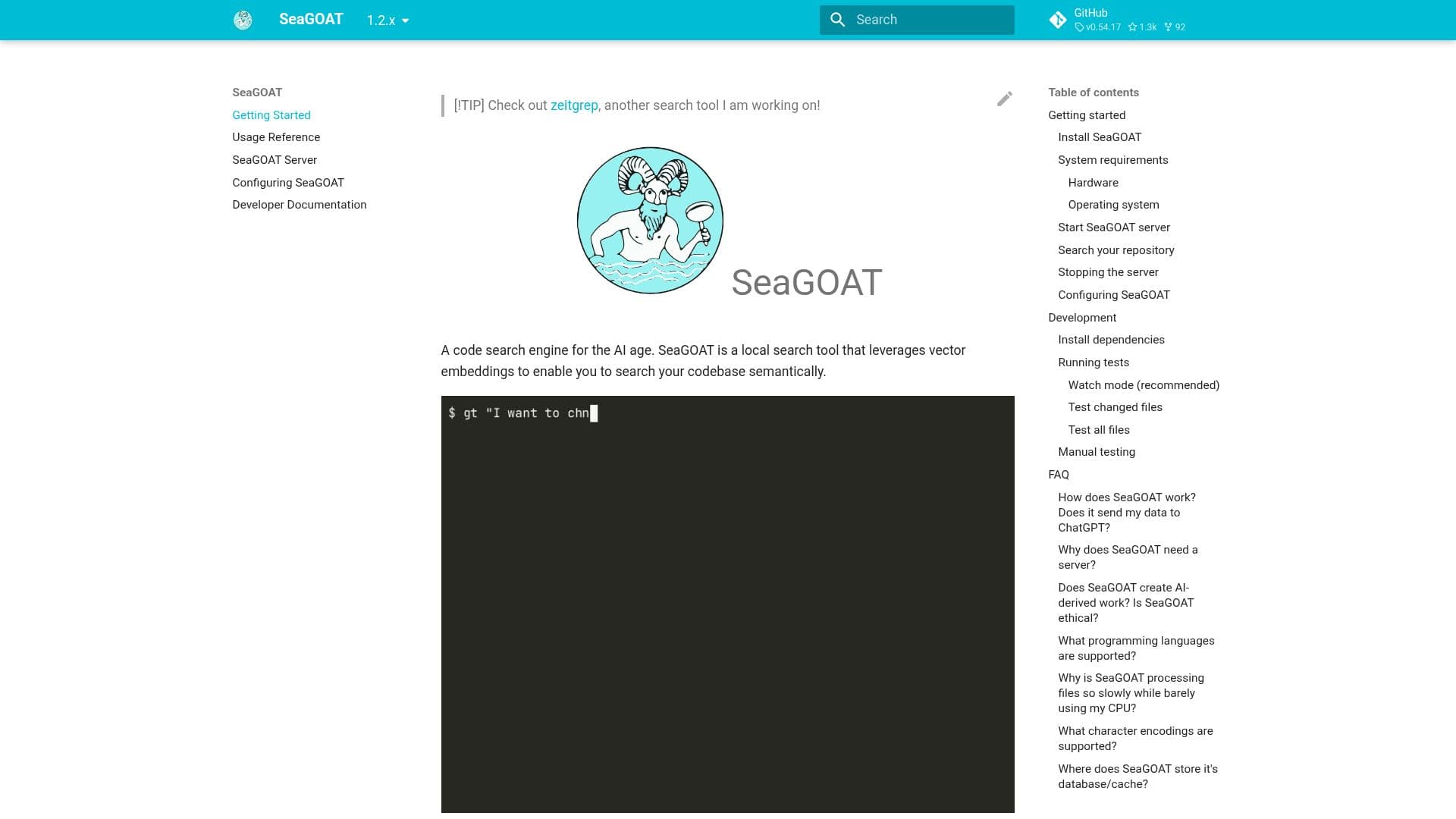 SeaGOAT Code Search Engine screenshot