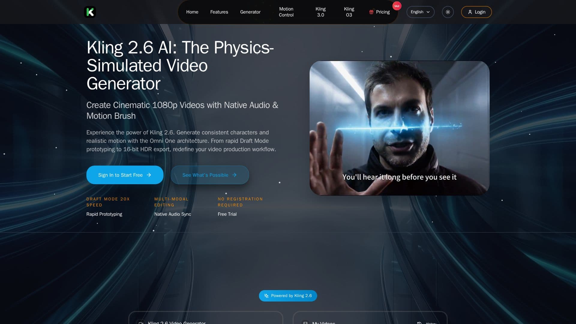 Screenshot von Kling 2.6 AI (kling26.net)