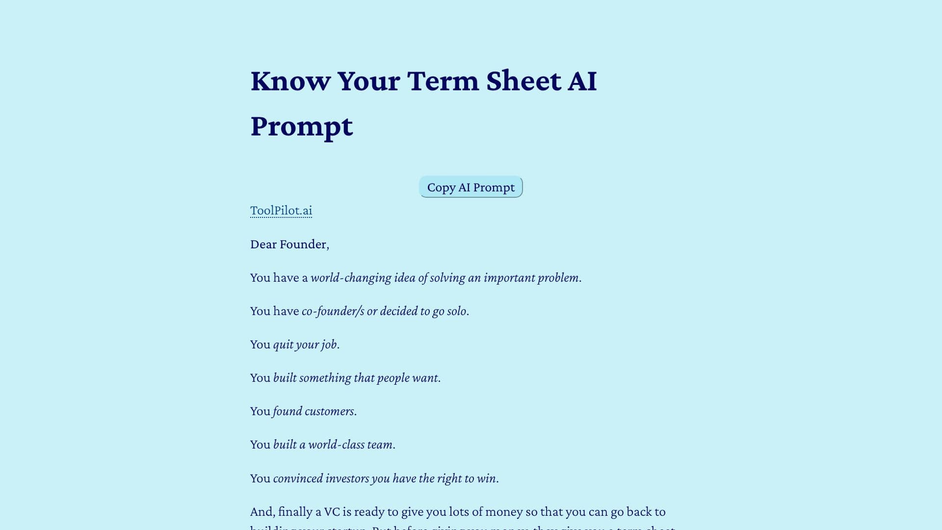Screenshot von Know Your Term Sheet AI Prompt