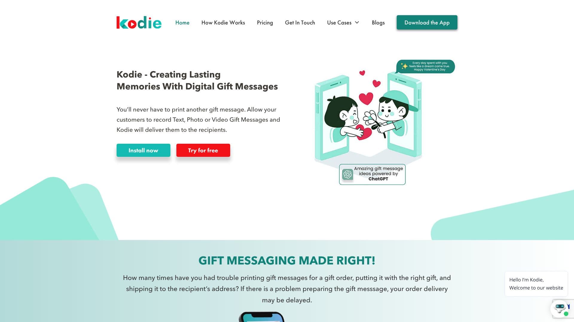 Kodie Gift Messaging screenshot