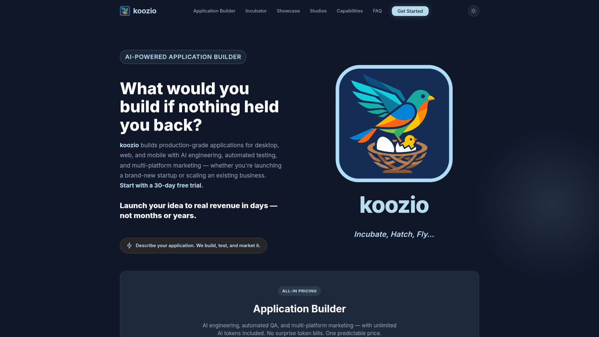 لقطة شاشة لـ حاضنة الشركات الناشئة Koozee AI