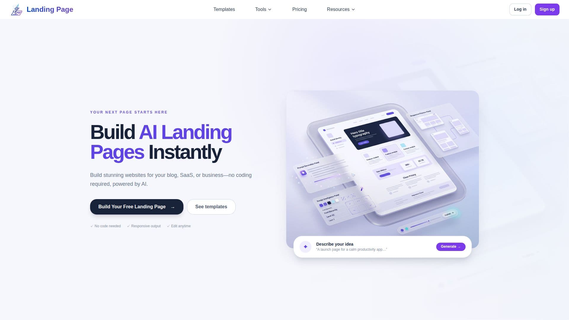 Tangkapan layar LandingPage AI