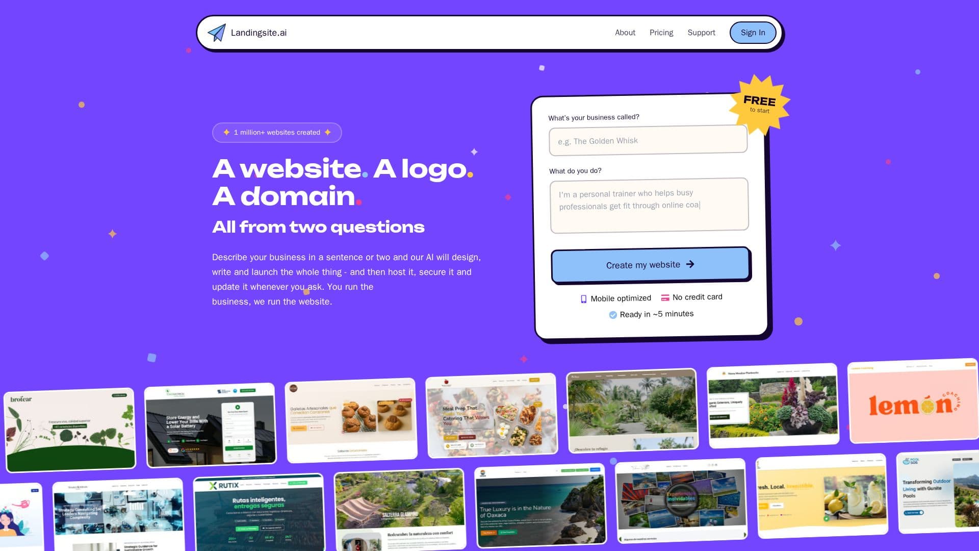 Landingsite.ai 웹사이트 빌더 screenshot