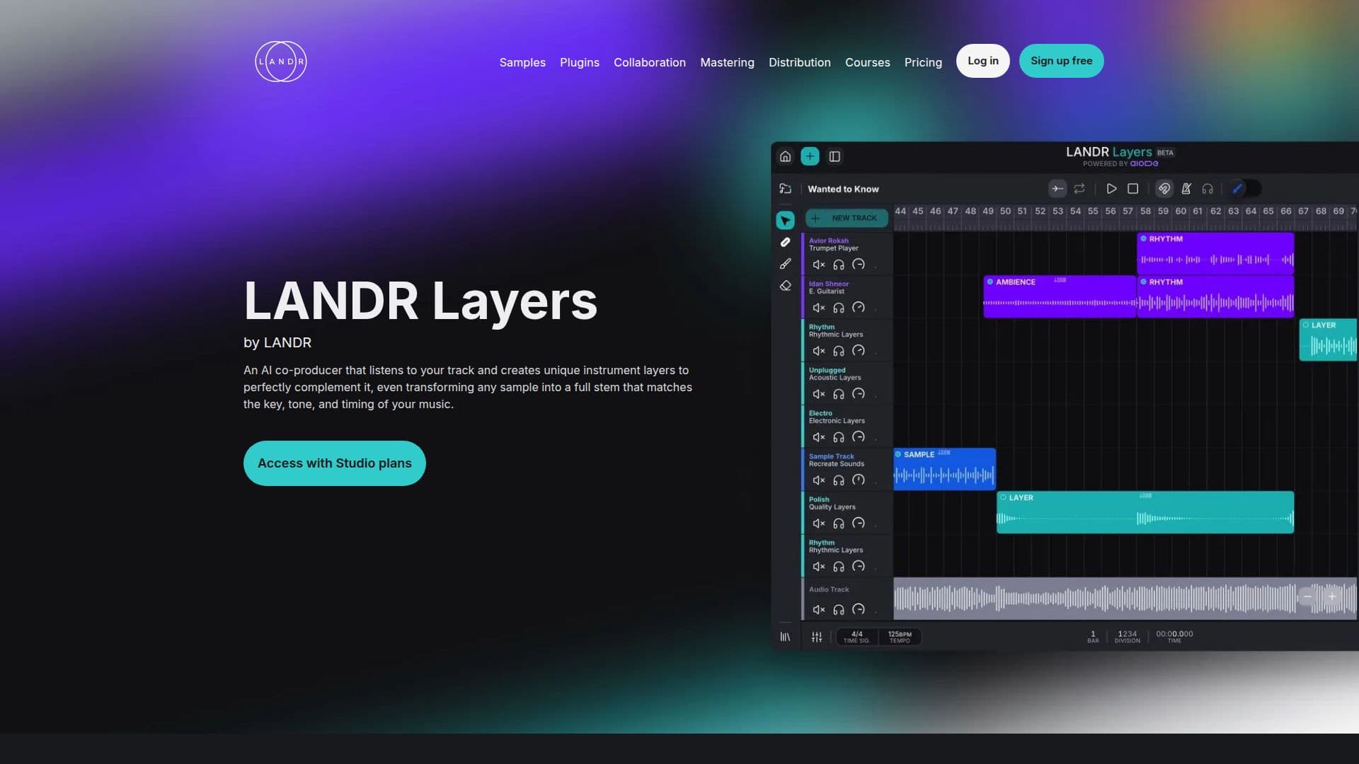 لقطة شاشة لـ LANDR Layers - مولد الأصوات الآلية المدعوم بالذكاء الاصطناعي