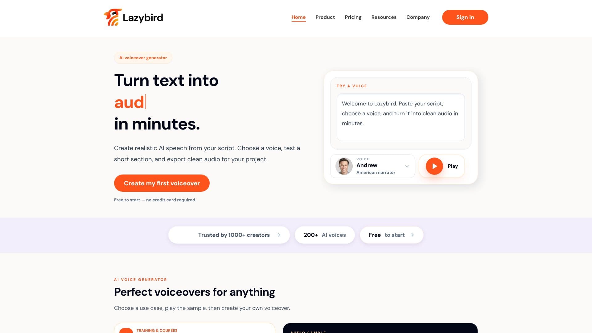 Lazybird AI Voiceover Generator 스크린샷